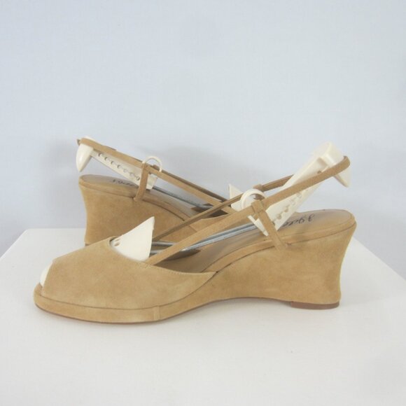 New J Jill Womens 10 Beige Heels Peep Toe Slingback Wedge Shoes Tan Classic Shoe - Picture 9 of 12